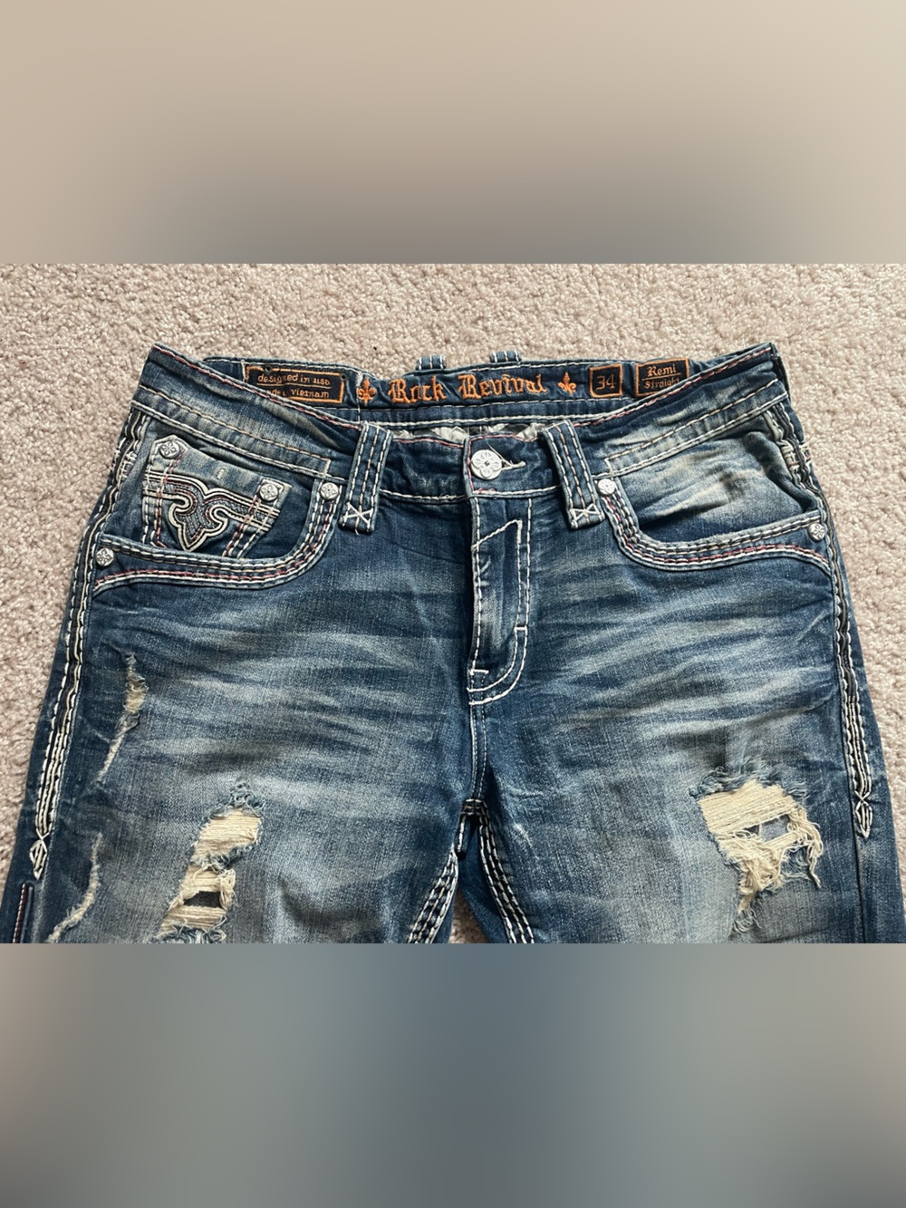 Rock Revival Distressed Blue Denim Jeans - Picture 2 of 5